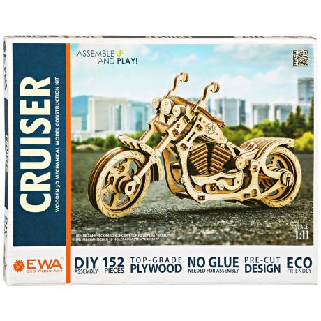 Конструктор деревянный Eco Wood Art Ewa Мотоцикл Cruiser 3D (152 детали)