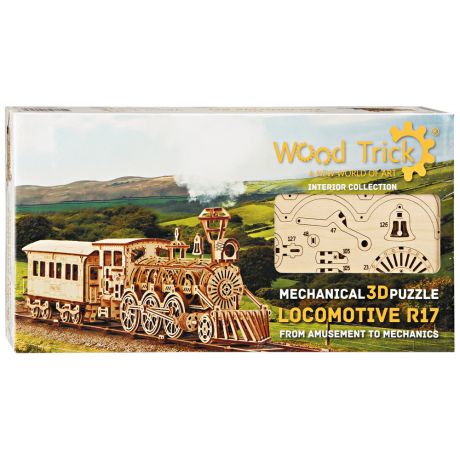 Игровой набор Wood Trick Локомотив с рельсами 3D-пазл механический деревянный