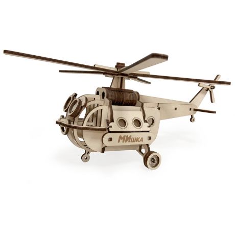 Конструктор деревянный Lemmo Вертолет Мишка 3D (56 деталей)