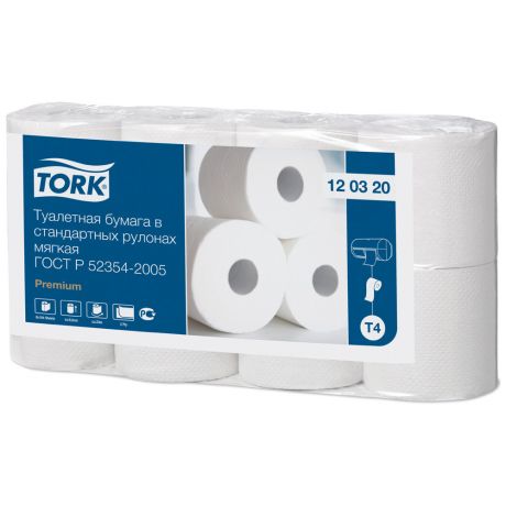 Бумага туалетная Tork T4 белая 2-слойная 8 рулонов