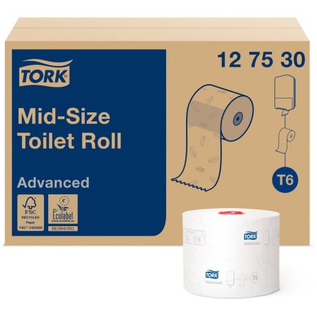 Бумага туалетная Tork Mid-size Advanced T6 белая 2-слойная 27 рулонов