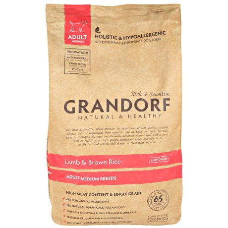 Корм сухой Grandorf для взрослых собак всех пород с ягненком и рисом 12 кг