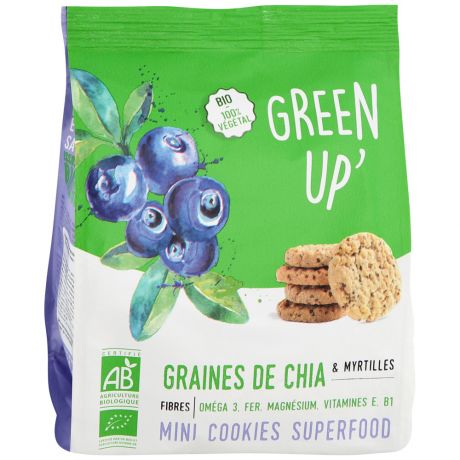 Мини-печенье сдобное Green Up органическое с семенами чиа и черникой 120г