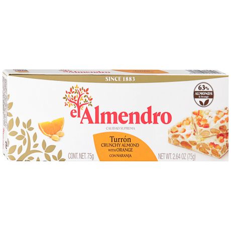 Туррон El Almendro хрустящий миндальный с апельсином 75г