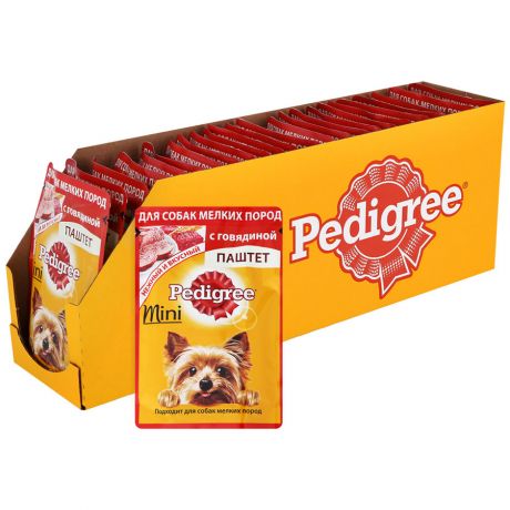 Корм для собак мелких пород Pedigree паштет с говядиной 24 пакетика по 80 г