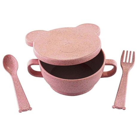 Набор экопосуды Little Angel Bear (миска с крышкой, ложка и вилка) розовый