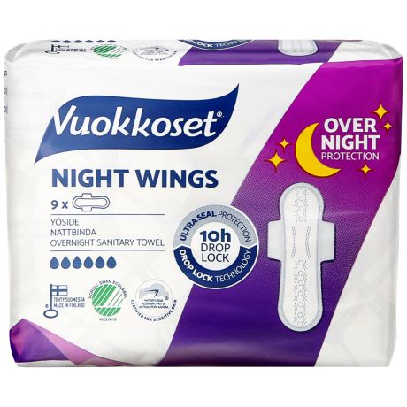 Прокладки Vuokkoset Night Wings 6 капель 9 штук