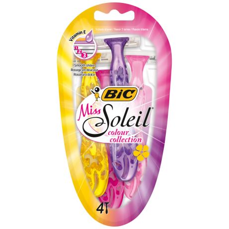 Бритва одноразовая BIC Miss Soleil Colour Collection женская блистер 4 станка