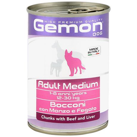 Корм влажный для собак средних пород Monge Gemon Dog Medium кусочки говядины с печенью 415 г