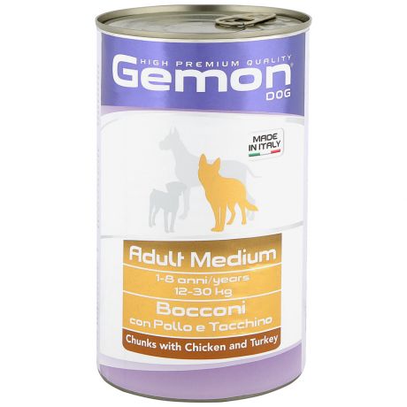 Корм влажный для собак средних пород Monge Gemon Dog Medium кусочки курицы с индейкой 1.25 кг