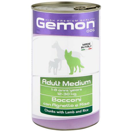 Корм влажный для собак средних пород Monge Gemon Dog Medium кусочки ягненка с рисом 1.25 кг