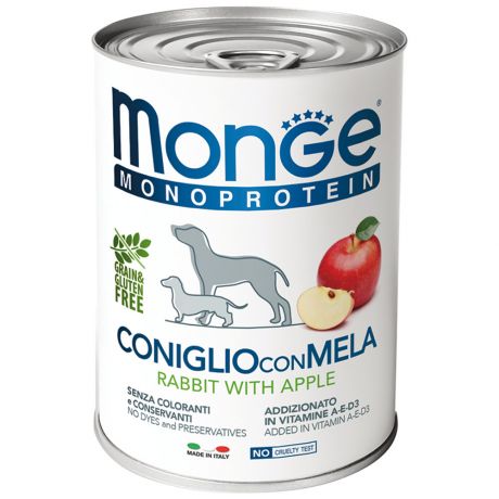 Корм влажный для собак Monge Dog Monoprotein Fruits паштет из кролика с яблоком 400 г