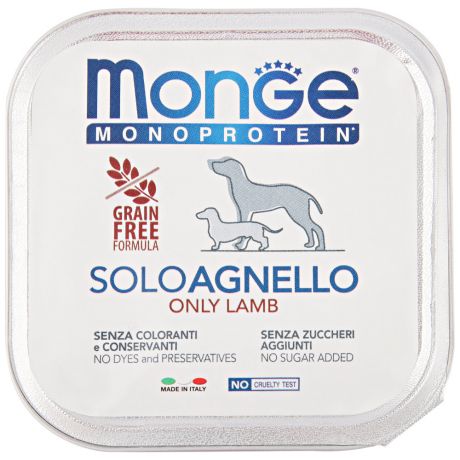Корм влажный для собак Monge Dog Monoprotein Solo паштет из ягненка 150 г
