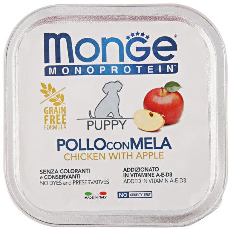 Корм влажный для щенков Monge Dog Monoprotein Fruits паштет из курицы 150 г