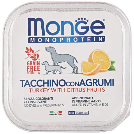 Корм влажный для собак Monge Dog Monoprotein Fruits паштет из индейки с цитрусовыми 150г