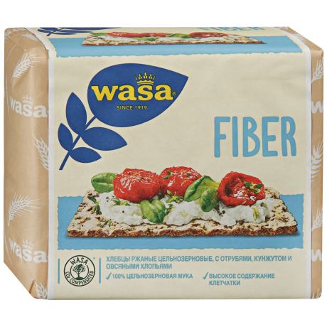 Хлебцы Wasa Fiber ржаные цельнозерновые, с пшеничными отрубями, кунжутом и овсяными хлопьями 230 г