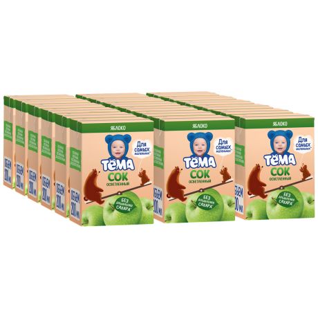 Сок Тёма Яблочный осветленный для питания детей с 4 месяцев 18 штук по 200 мл