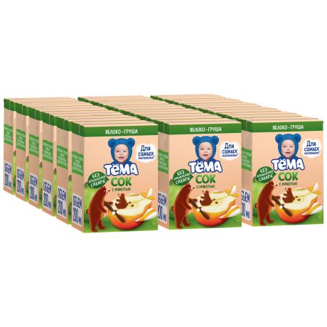 Сок Тёма Яблочно-грушевый для питания детей с 5 месяцев 18 штук по 200 мл