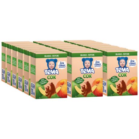 Сок Тёма Яблочно-персиковый для питания детей с 5 месяцев 18 штук по 200 мл