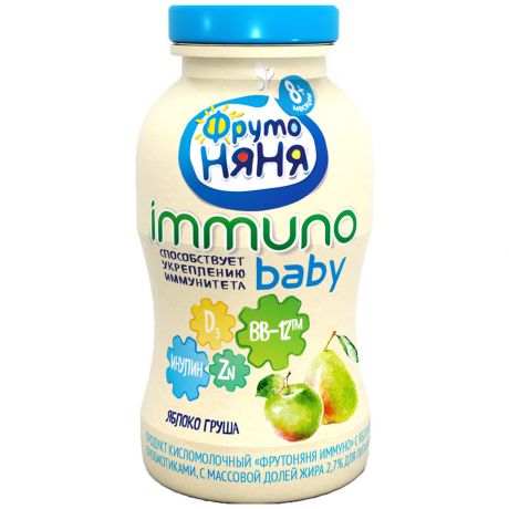 Напиток ФрутоНяня Immuno Baby с яблоком и грушей с сахаром с 8 месяцев 2.7% 100 г