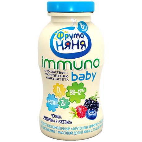 Напиток ФрутоНяня Immuno Baby с черникой земляникой и ежевикой с сахаром с 8 месяцев 2.7% 100 г