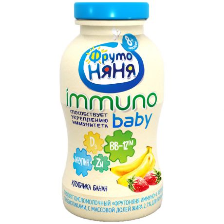 Напиток ФрутоНяня Immuno Baby с клубникой и бананом с сахаром с 8 месяцев 2.7% 100 г