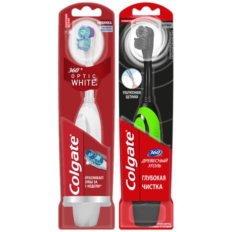 Электрическая зубная щетка Colgate 360 Древесный Уголь мягкая 1 штука Optic White средней жесткости 1 штука