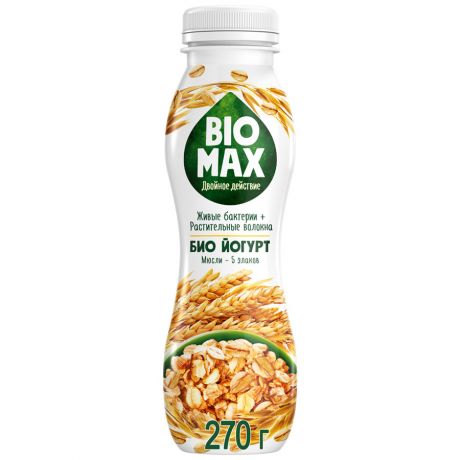 Биойогурт BioMax с мюслями и 5 злаков с инулином 1.6% 270 г