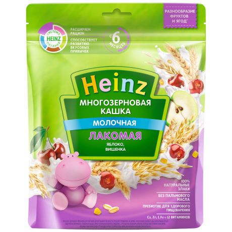 Каша многозерновая Heinz Лакомая молочная быстрорастворимая с яблоком и вишней с 6 месяцев 170 г