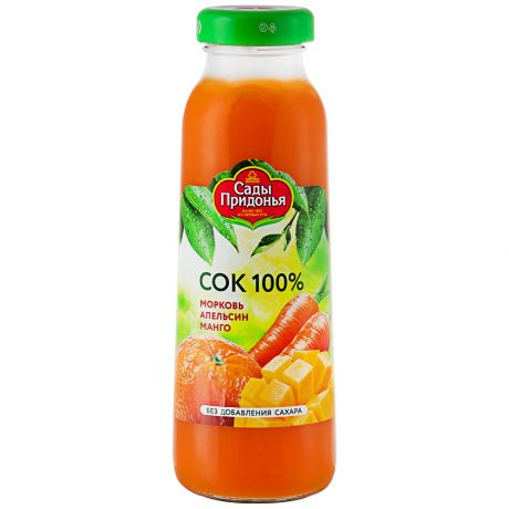 Сок Сады Придонья с морковью апельсином и манго с мякотью осветленный без сахара с 12 месяцев 300 мл