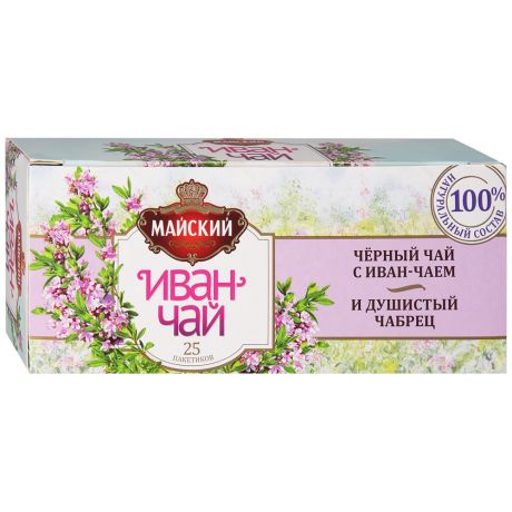 Чай Майский Иван-чай черный листовой с чабрецом 25 пакетиков по 1.5 г