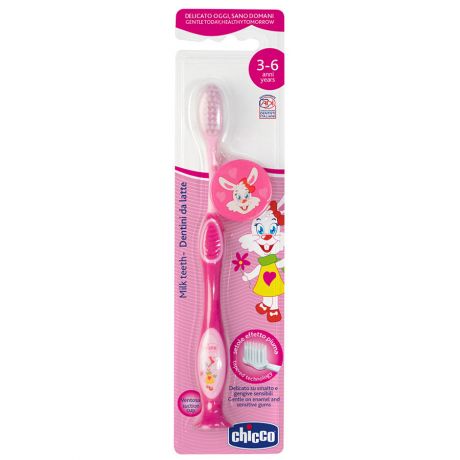 Зубная щетка детская Chicco с присоской от 3 до 6 лет розовая мягкая