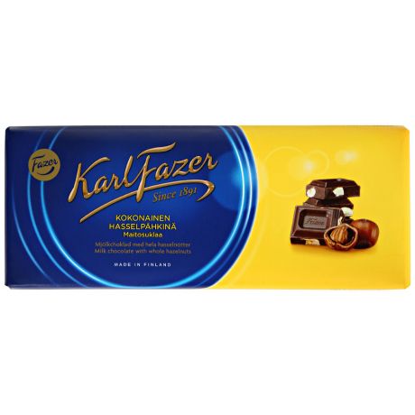 Шоколад молочный Karl Fazer с цельным фундуком 200г
