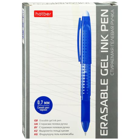 Ручка гелевая Hatber синяя стираемая 0.7 мм 12 штук