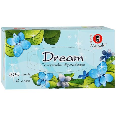 Салфетки бумажные 2-слойные Maneki Dreamм 21х20 см (200 штук)