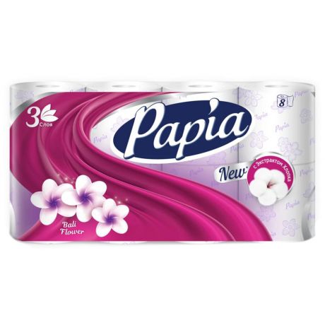 Бумага туалетная Papia Балийский цветок 3-слойная 8 рулонов