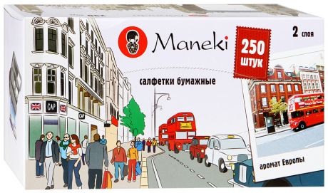 Салфетки бумажные 2-слойные Maneki Dream 21х20 см (250 штук)