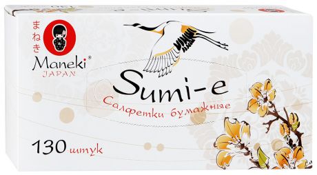 Салфетки бумажные 2-слойные Maneki Sumi-e 21х20 см (130 штук)