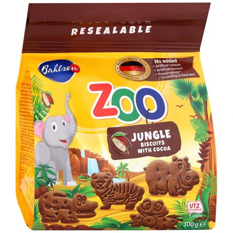 Печенье Bahlsen Leibniz детское Zoo Jungle Animals "Джунгли" какао, 100г