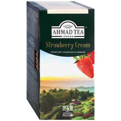 Чай Ahmad Tea Strawberry Cream черный листовой с клубникой со сливками 25 пакетиков по 1.5 г