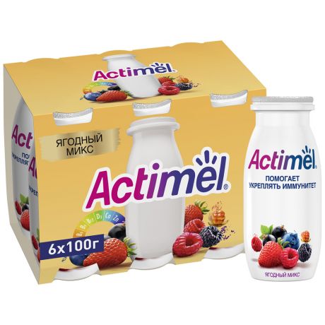 Напиток Actimel кисломолочный обогащенный ягодный микс 2.5% 6 штук по 100 г