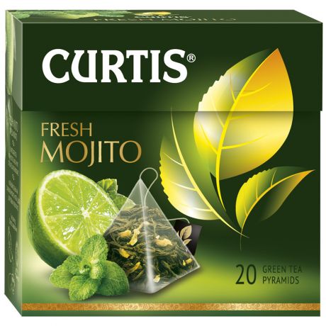 Чай Curtis Fresh Mojito зеленый листовой с цедрой цитрусовых и ароматом мохито 20 пирамидок по 1.7 г