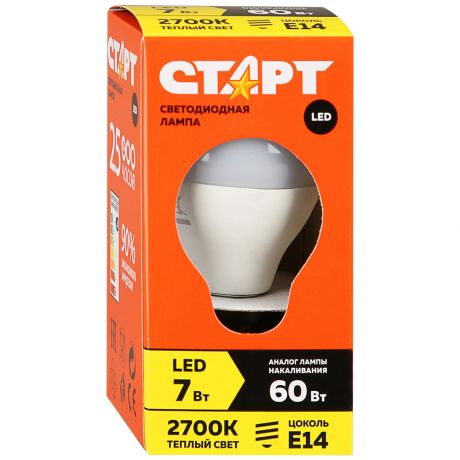 Лампа светодиодная Старт Eco Led shpere E14 7W свет теплый