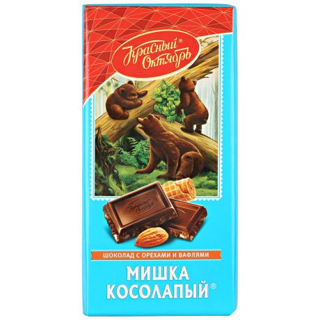Шоколад Красный Октябрь Мишка Косолапый с орехами и вафлями, 75г