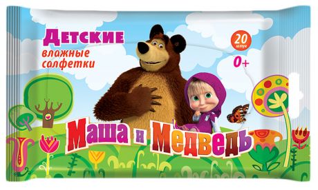 Влажные салфетки детские Маша и Медведь 20 штук