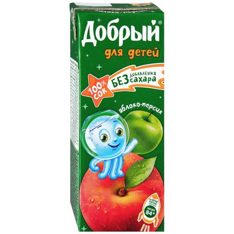Сок Добрый с яблоком и персиком с мякотью восстановленный без сахара с 5 месяцев 200 мл