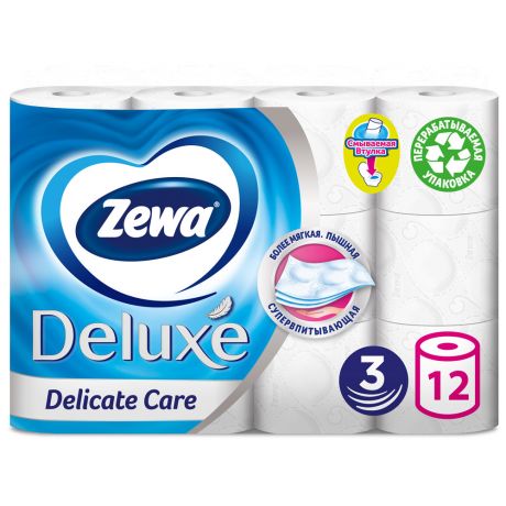 Бумага туалетная Zewa Deluxe белая 3-слойная 12 рулонов