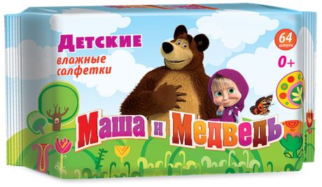 Влажные салфетки детские Маша и Медведь 64 штуки