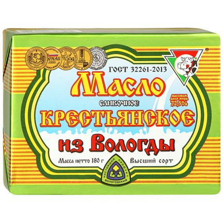 Масло из Вологды сливочное крестьянское 72.5% 180 г