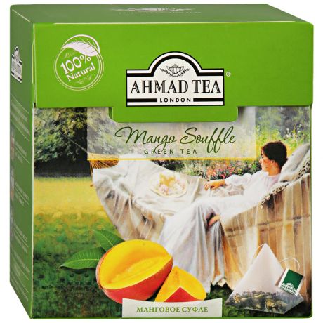 Чай Ahmad Tea Mango Souffle Green Tea зеленый листовой с ароматом манго и личи 20 пирамидок по 1.8 г